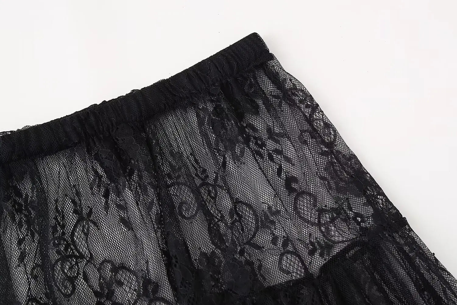 Black Lace Mesh Skirt Women's High Waist Midi Skirt Tulle Long Skirt Women's Translucent Party Women's Sexy Skirt 2024
