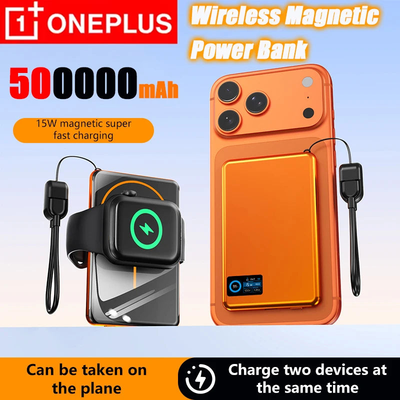 OnePlus 500000mAh Mini Wireless Magnetic Power Bank PD15W Portable Auxiliary Battery Pack For Watch Earphones For iphone Huawei