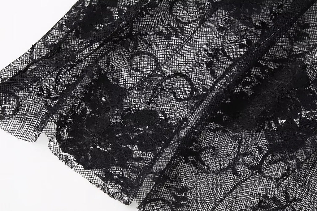 Black Lace Mesh Skirt Women's High Waist Midi Skirt Tulle Long Skirt Women's Translucent Party Women's Sexy Skirt 2024