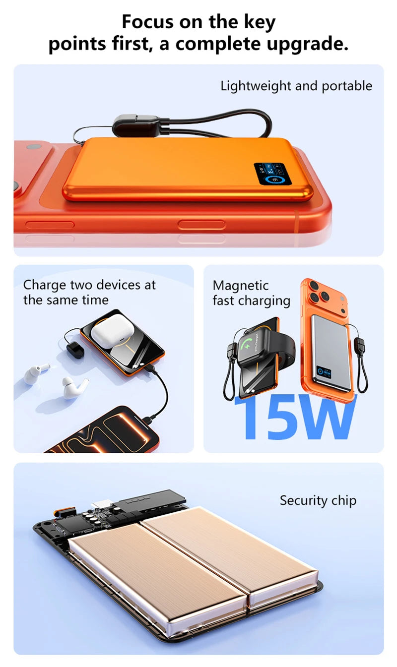 OnePlus 500000mAh Mini Wireless Magnetic Power Bank PD15W Portable Auxiliary Battery Pack For Watch Earphones For iphone Huawei