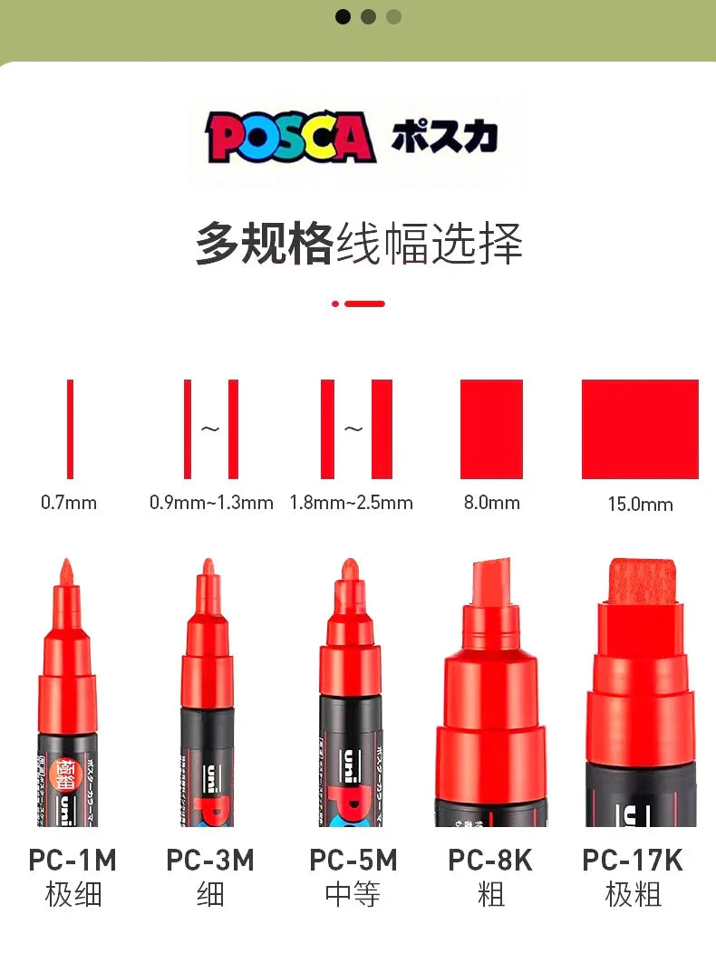 Uni POSCA Marker Hot Sale Combine Full Set PC-1M/3M/5M/8K/17K Non-Toxic Permanent Manga pinturas con pigmentación posca rotulado