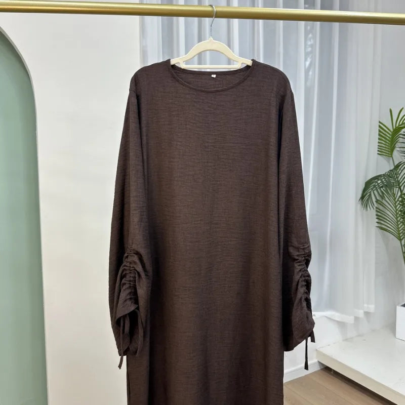 2024 Saudi Arabia Muslim Women Modest Dress Eid Dubai Plain Abaya Islamic Holiday Party Solid Turkey Lace-up Cuffs Long Clothes