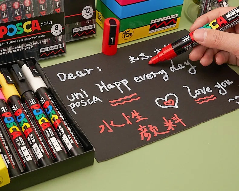 Uni POSCA Marker Hot Sale Combine Full Set PC-1M/3M/5M/8K/17K Non-Toxic Permanent Manga pinturas con pigmentación posca rotulado